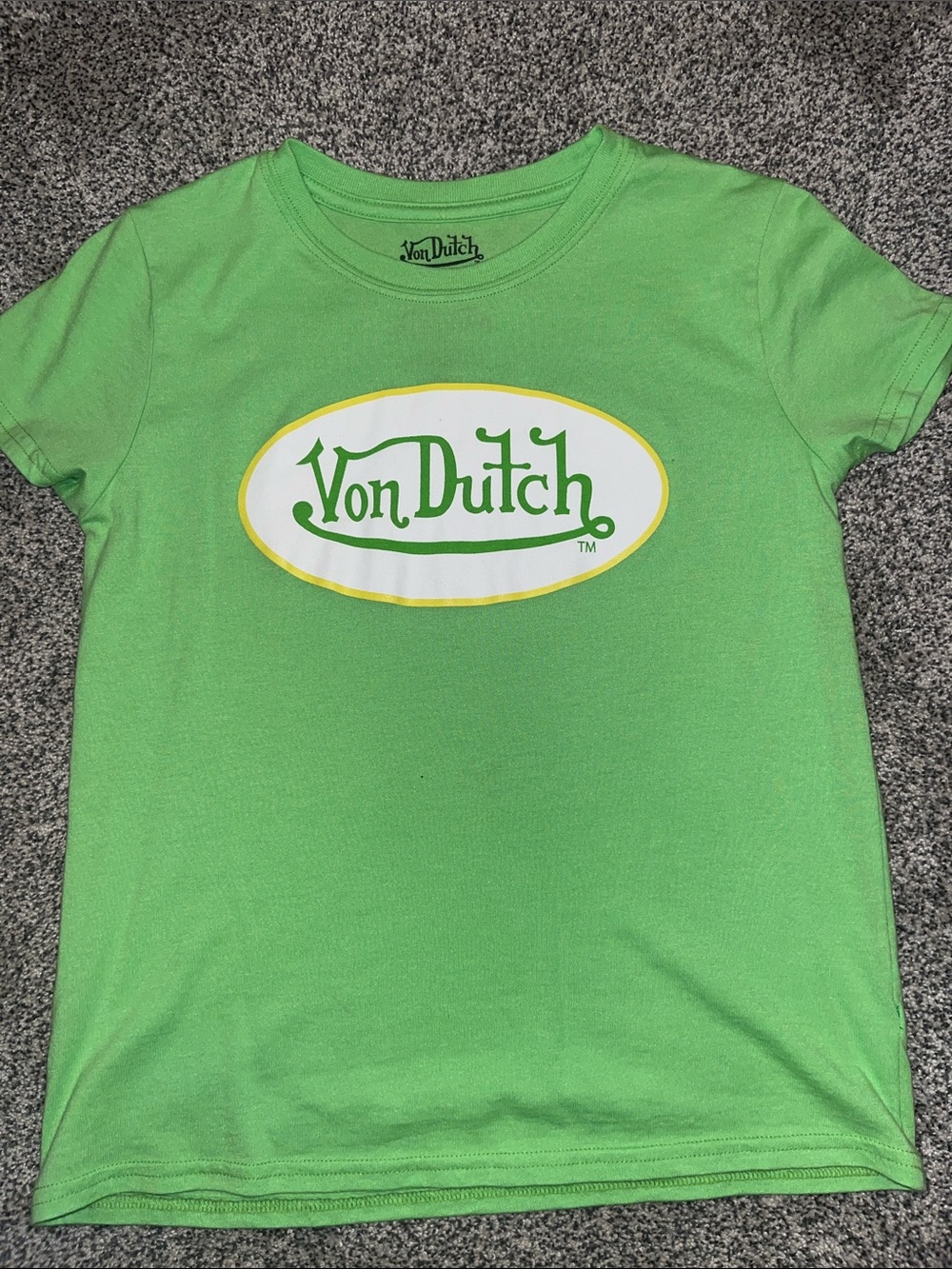 NWOT. Women’s Von Dutch Bright Green Logo Tee